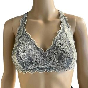 Felina C3995 Gray Ivory Floral Lace Racerback Bralette Womens Medium M